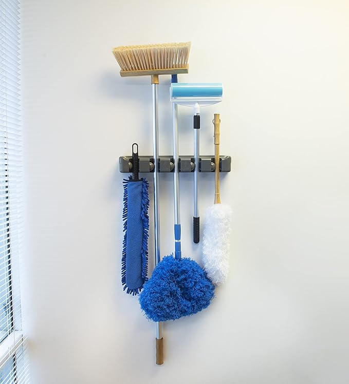 Evriholder Magic Holder, 5-Position Broom and Mop Holder, Tool Organizer, Easy Install, Household Organization, Gray