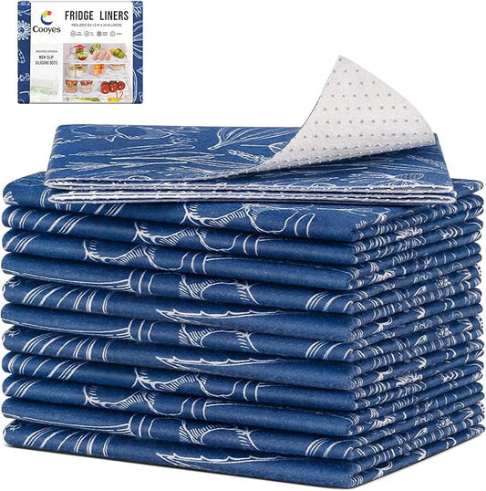 Cooyes Large Refrigerator Liners for Shelves, 12 Pack, 17.7" × 24", Fridge Drawer & Shelf Liners for Kitchen Cabinets Non-Adhesive, Breathable Cloth Material, Keep Produce Fresh Longer