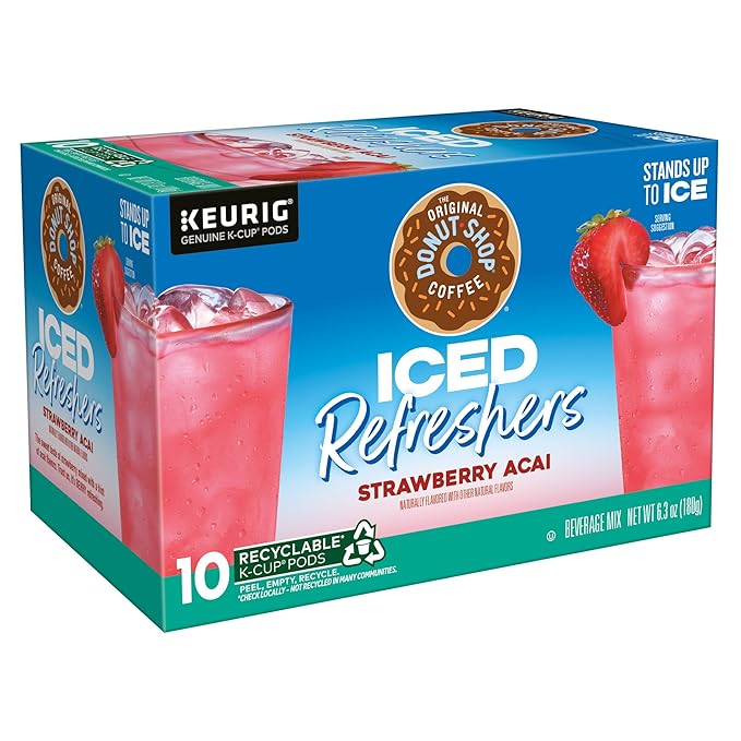 The Original Donut Shop Iced Refreshers, Strawberry Açaí Flavor, Keurig Single Serve K-Cup Pods, 60 Count (6 Packs of 10)