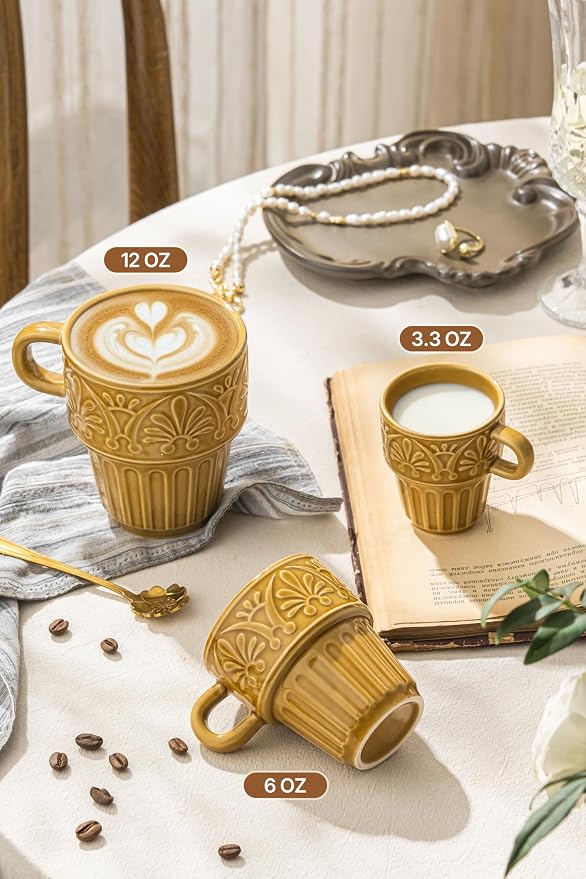 Cappuccino Cups, Espresso Cups, Stackable Mug Set of 6, Ceramic Coffee Mug 6 OZ - Image 6