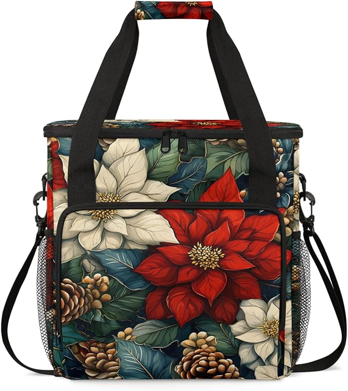 Christmas Flower Leaves Coffee Maker Travel Bag, Poinsettia Floral Insulated by Home