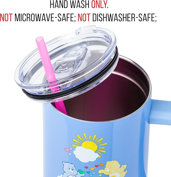 Silver Buffalo Care Bears Ombre Stainless Steel Travel Tumbler With Handle, Lid, and Reusable Straw | Holds 40 Ounces