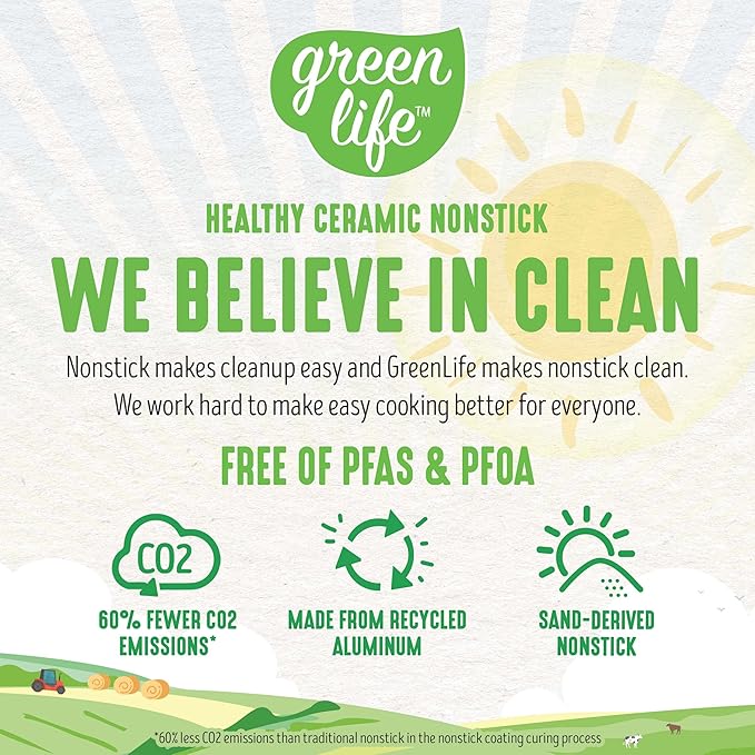 GreenLife Artisan Healthy Ceramic Nonstick, 5QT Saute Pan Jumbo Cooker with Helper Handle and Lid, Stainless Steel Handle, Induction, PFAS-Free, Dishwasher Safe, Oven Safe, Yellow