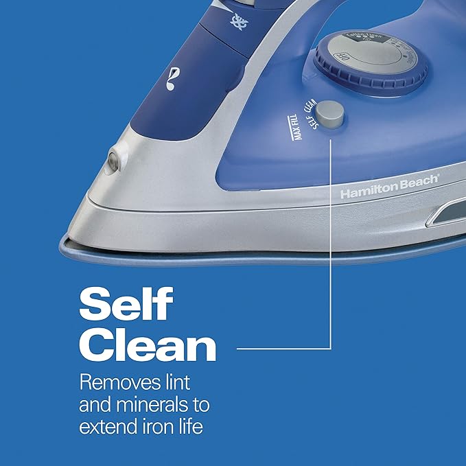Hamilton Beach Steam Iron & Vertical Steamer for Clothes with Scratch-Resistant Durathon Soleplate, 8' Retractable Cord, 3-Way Auto Shutoff, Anti-Drip, 1500 Watts, Blue (Pack of 2)
