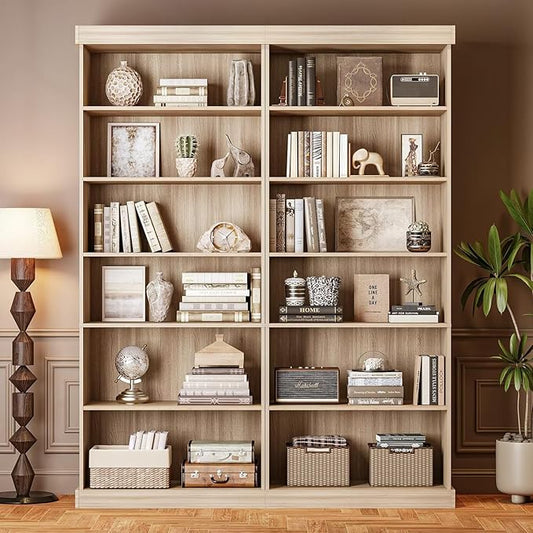 70.8" Tall Brown Bookshelf, Farmhouse Modular Bookcase with 6-Tier Adjustable Shelves, Large Storage Cabinet for Home Office, Living Room, Set of 2