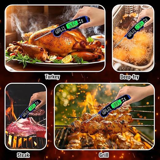 Meat Thermometer Digital, Instant Read Meat Thermometer with Backlight & Magnet for Kitchen, Beef, Grill, Turkey,IP67 Waterproof Cooking Thermometer，Suitable as Stocking Stuffers for Men