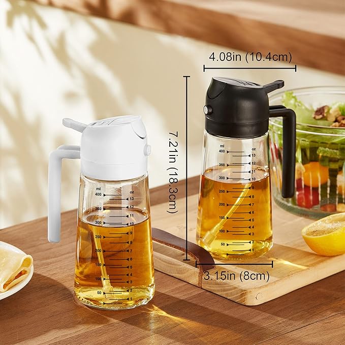 TrendPlain 16oz/470ml Glass Olive Oil Sprayer for Cooking - 2 in 1 Olive Oil Dispenser for Kitchen Gadgets, Air Fryer, Salad, and BBQ - Navy