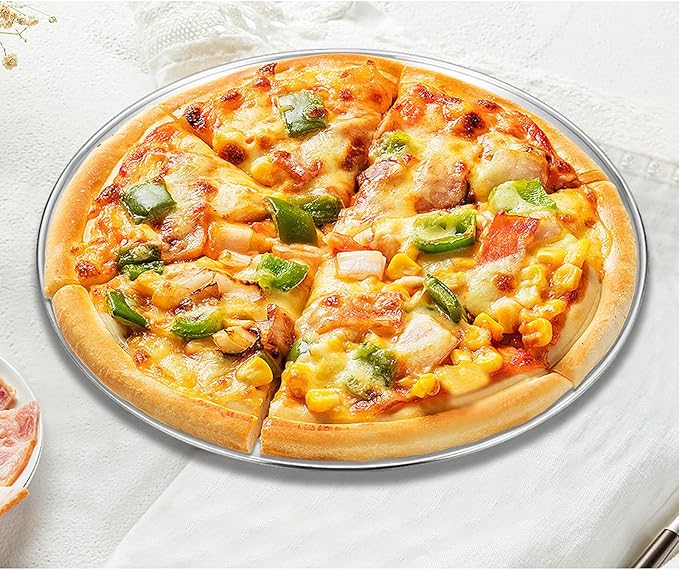 Deedro Pizza Pan 12 Inch Stainless Steel Round Baking Sheet - Oven Tray Crisper for Healthy Cooking, 4 Pack