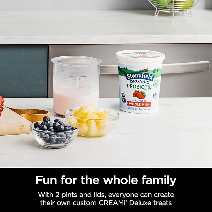 Ninja Creami Deluxe Pints, Compatible with NC500 Series Creami Deluxe Ice Cream Makers, BPA-Free & Dishwasher Safe, Color Lids, 1 Pint Each, Clear/Coral/Yellow, XSKPNTLD2 2/pack (Pack of 4)