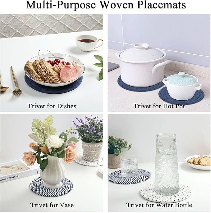 SHACOS Trivets for Hot Dishes, 6 Pieces 8 Inches Cotton Trivets Mats for Kitchen, Hot Pads for Countertops and Table, Heat-Resistant Pot Holders for Hot Pots and Pans, 6pcs