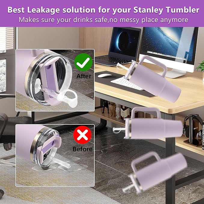4Sets Silicone Spill Proof Stopper for Stanley 40/30 oz The Quencher H2.0 Flowstate Tumbler with Handle for Stanley Cup Accessories Include Straw Cover Cap Round Leak Stopper Square Spill Stopper
