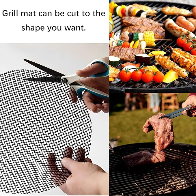 OSVINO Beige Grill Mesh Mat 5 Pack Reusable Non-Stick BBQ Grill Mats 16"x12" Outdoor Barbecue Baking Accessories Works on Gas Charcoal Electric Grill for Grilling Meat, Fish, Steak, Vegetables