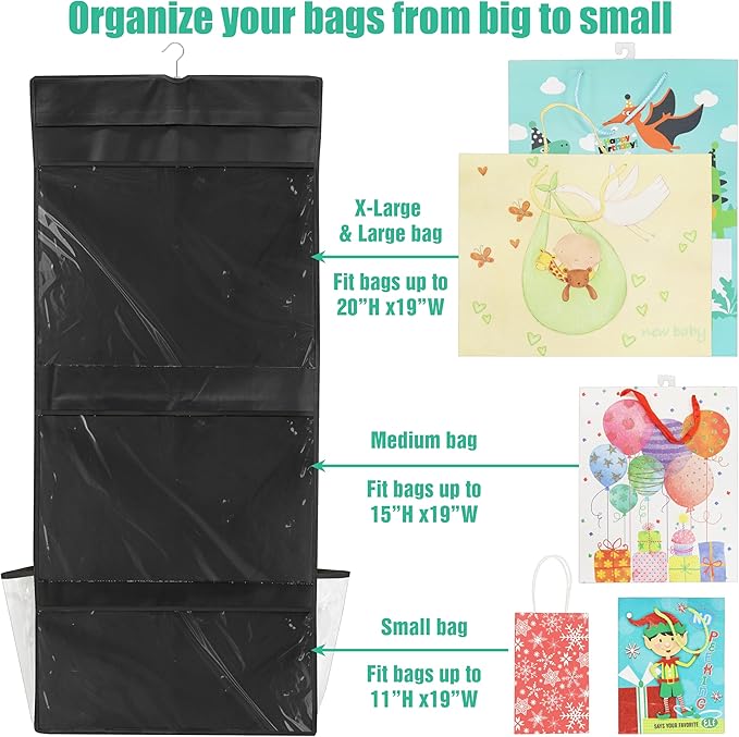 Simple Houseware Double-Sided Hanging Gift Wrap Organizer Storage Pockets, Black (Set of 1)