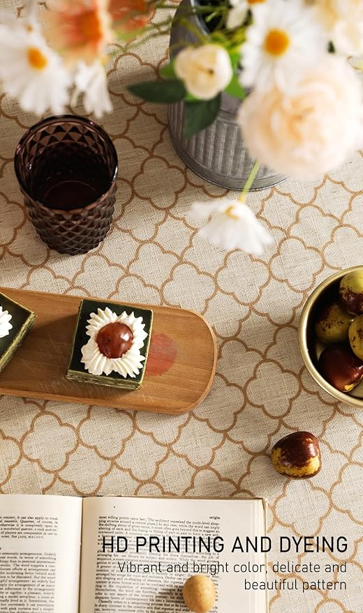 ISAENNE Designer Linen Floral Tablecloth Rectangle,Pale Yellow Elegant Farmhouse Indoor Table Cloth,Durable Decor Tablecloths for Dining Kitchen Thanksgiving Christmas,55"*87"-Chamonix A