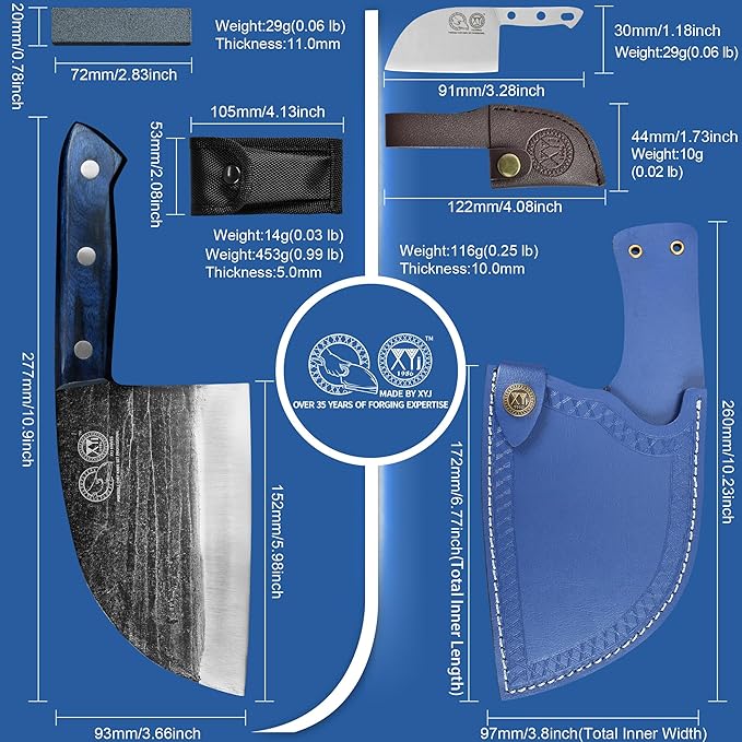 XYJ Authentic Since 1986,Ancient Forged Butcher Knives,Serbian Chef Knife With Sheath,Chinese Vegetable Meat Knives For Kitchen Camping Outdoor,Full Tang (6 inch)