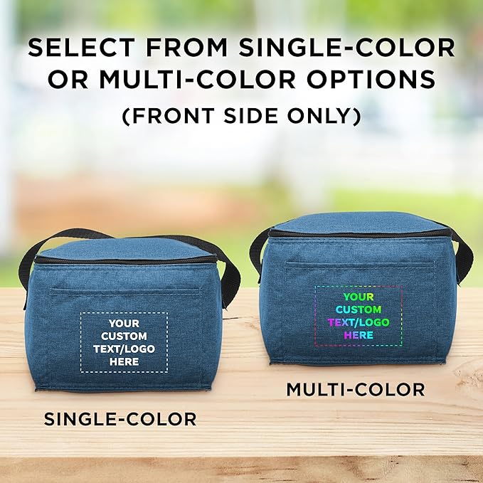 Custom Insulated Cooler Lunch Bag Set of 100, Personalized Bulk Pack - Perfect for Work, Travel, Outdoor Events - Blue