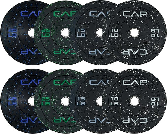 CAP Barbell 2-Inch Olympic Bumper Plate Weight Set with 6 Post Rack | 100-370 lbs | Multiple Options