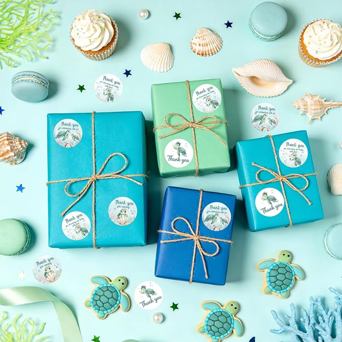 Serencatcher Sea Turtle Baby Shower Thank You Stickers, Ocean-Themed Birthday - Image 3