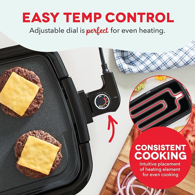DASH Deluxe Everyday Electric Griddle with Dishwasher Safe Removable Nonstick Cooking Plate for Pancakes, Burgers, Eggs and more, Includes Drip Tray + Recipe Book, 20” x 10.5”, 1500-Watt - Navy