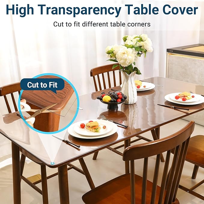 Clear Round Table Cover Protector 42 Inch, 1.5mm Transparent Plastic Table Protector Waterproof, Anti-Scratch Clear Desk Mat for Office Desktop Dresser Dining Table, FDA Compliant