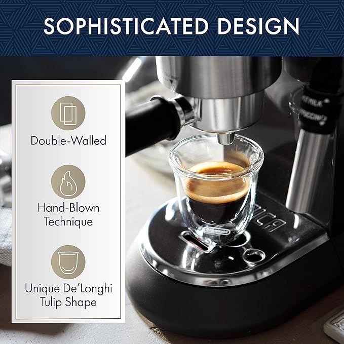 DeLonghi Thermal Espresso Glasses (Set of 2) and Cappuccino Glasses (Set of 2) Bundle