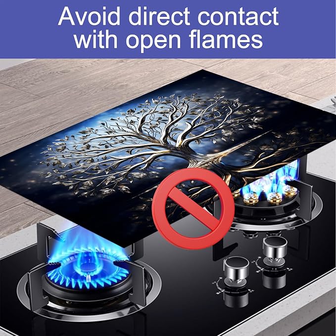 Silver Tree of Life Stove Top Cover 28.3 x 20.5 Inches, Heat Resistant Glass - Image 6