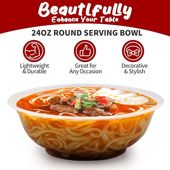 POPMISOLER 150 Pcs Stackable Meal Prep Bowl Containers, Food Takeout Bowls Reusable,Black Disposable Meal Prep Bowls With Lids. (24oz-transparent)