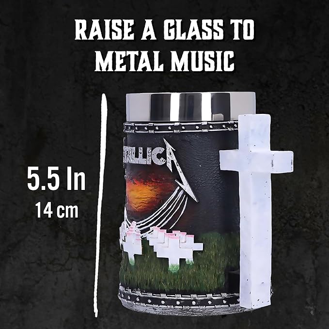 Nemesis Now Metallica Master of Puppets Tankard, Hand-Painted Resin, Officially Licensed Metal Album Art, Stainless Steel Insert, 15.5cm