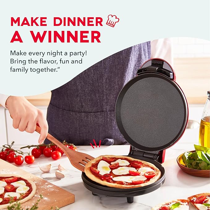 DASH 8” Express Electric Round Griddle for for Pancakes, Cookies, Burgers, Quesadillas, Eggs & other on the go Breakfast, Lunch & Snacks - Red