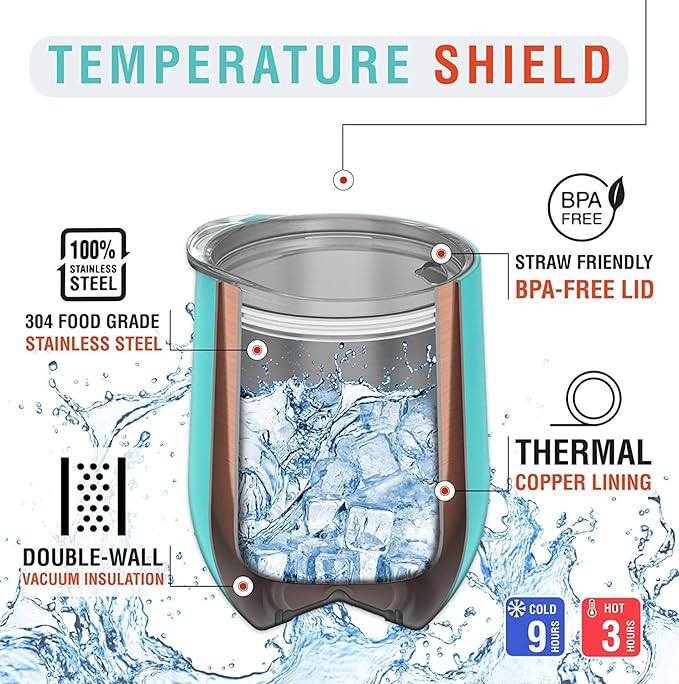 CHILLOUT LIFE 12 oz Stainless Steel Wine Tumblers 4 Pack - Double Wall Vacuum Insulated Wine Glasses Cups with Lids and Straws Set Keeping Cold & Hot for Coffee, Beer, Ice Cream - Rose Gold