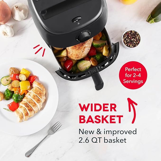 DASH Tasti-Crisp™ Electric Air Fryer Oven, 2.6 Qt., Black – Compact Air Fryer for Healthier Food in Minutes, Ideal for Small Spaces - Auto Shut Off, Analog, 1000-Watt