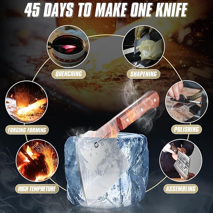 Dream Reach Meat Cleaver Knife Heavy Duty Bone Chopper Stainless Steel Butcher Axe Hand Forged Butcher Knife Meat Bone Cleaver for Kitchen Outdoor BBQ, Christmas Gifts for Men Women