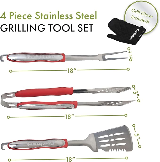 Cuisinart CGS-134 Grilling Tool Set with Grill Glove, Red (3-Piece)