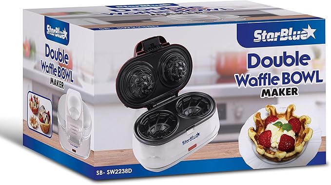 Double Waffle Bowl Maker by StarBlue - White - Make bowl shapes Belgian waffles in minutes | Best for serving ice cream and fruit | Gift ideas 110V 50/60Hz 1200W