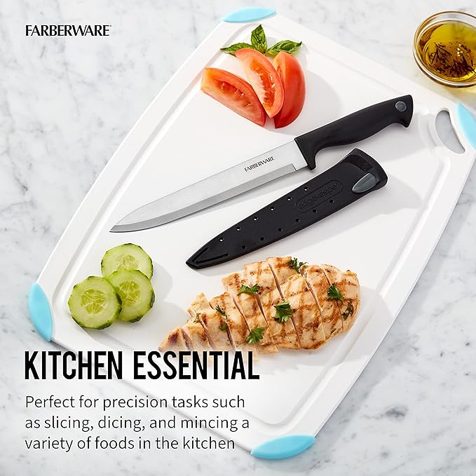 Farberware Edgekeeper 8-Inch Slicing Knife with Self-Sharpening Blade Cover, High Carbon-Stainless Steel Kitchen Knife with Ergonomic Handle, Razor-Sharp Knife, Black