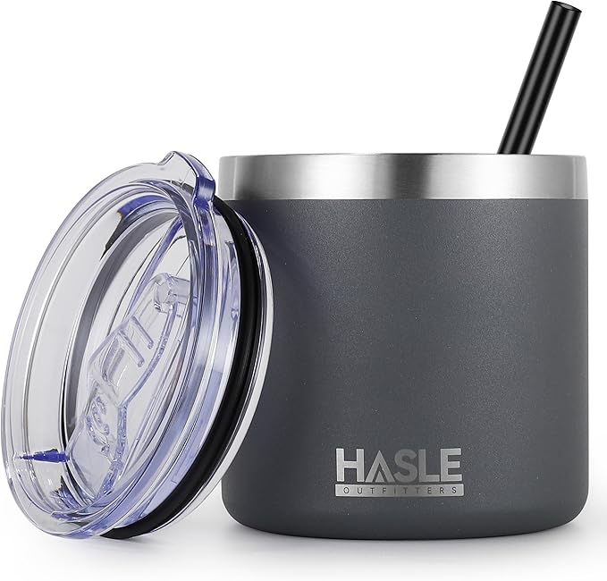 HASLE OUTFITTERS 10oz Insulated Tumblers with Lid and Straw,Stainless Steel Tumbler Travel Coffee Mug,Double Wall Reusable Tumbler Cup for Iced and Hot Drinks(Charcoal Gray,1 Pack)
