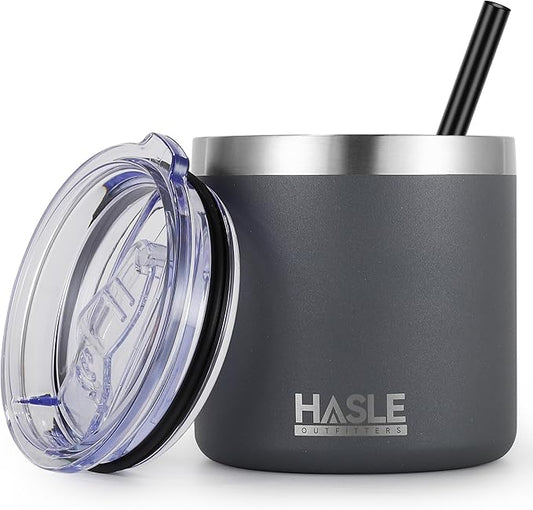 HASLE OUTFITTERS 10oz Insulated Tumblers with Lid and Straw,Stainless Steel Tumbler Travel Coffee Mug,Double Wall Reusable Tumbler Cup for Iced and Hot Drinks(Charcoal Gray,1 Pack)