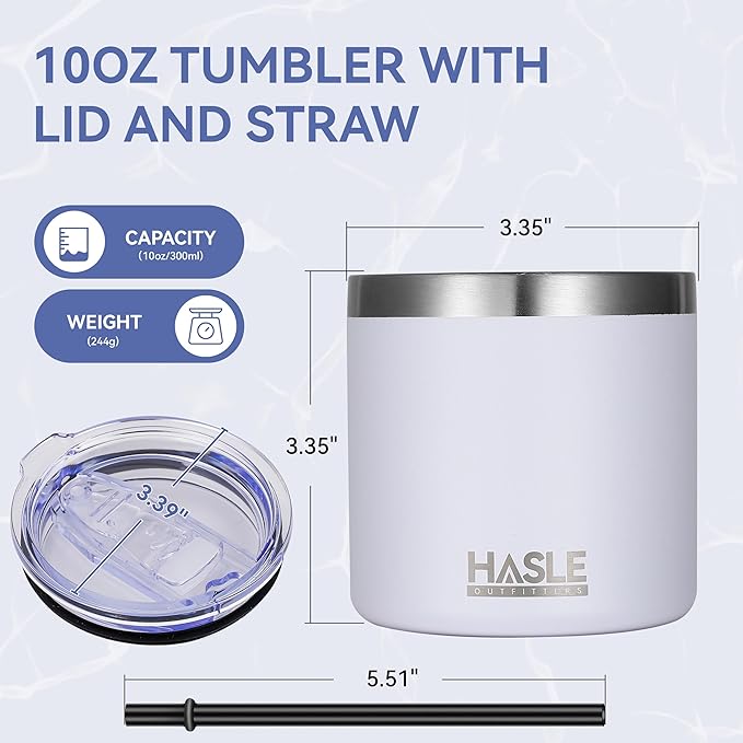 HASLE OUTFITTERS 10oz Insulated Tumblers with Lid and Straw,Stainless Steel Tumbler Travel Coffee Mug,Double Wall Reusable Tumbler Cup for Iced and Hot Drinks(White,6 Pack)
