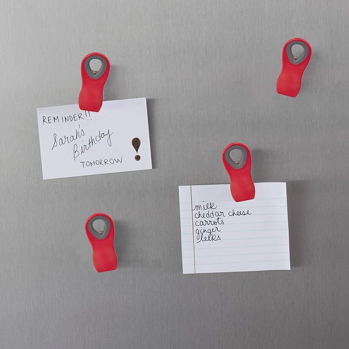 COOK WITH COLOR Bag Clips with Magnet- Food Clips, Chip Clips, Bag Clips for Food Storage with Airtight Seal Grip for Bread Bags, Snack Bags and Food Bags (Red, Pack of 20)