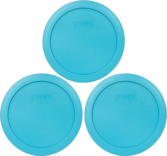 Pyrex Bundle - 3 Items: 7201-PC 4-Cup Surf Blue Plastic Food Storage Lids Made in the USA