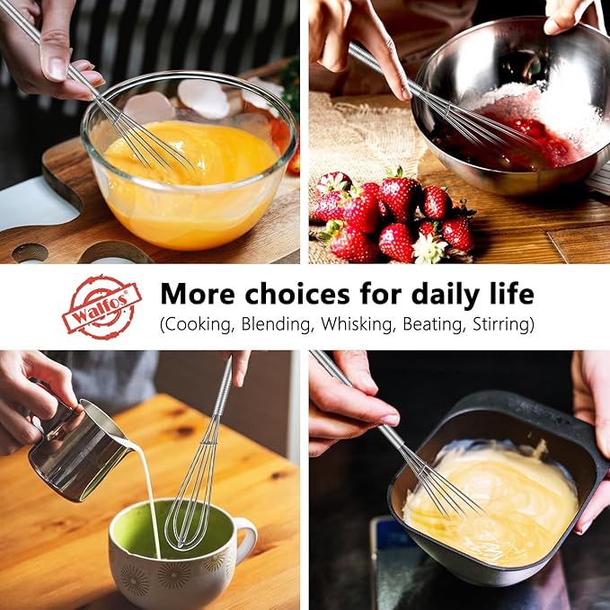 Walfos Long Small Whisks Skinny Little Whisk 10 inch Tiny Mini Whisk With Long Handle for Mixing Sauces, Coffee, Cooking,Beating, Blending Ingredients,