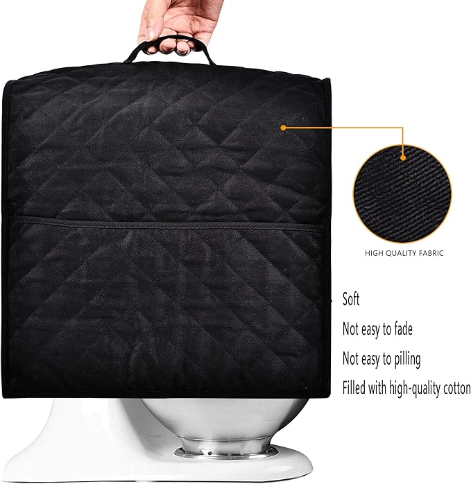 Stand Mixer Cover compatible with Kitchenaid Mixer, Fits All Tilt Head & Bowl Lift Models,The Fabric Is Pure Cottot,Soft, Not Easy to Fade, Not Easy To Pilling. (Fits for 6-8 Quart, Black)