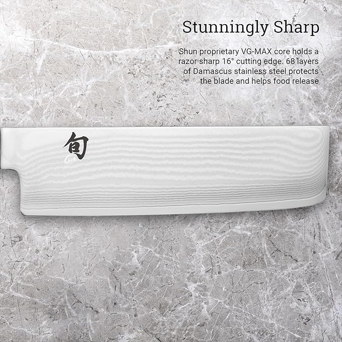 Shun Classic Blonde 6.5" Nakiri Knife, Handcrafted Japanese Vegetable Knife, VG-MAX Core with Damascus Stainless Steel Cladding, Pakkawood Handle, Slicing Tool for Professional and Home Chefs