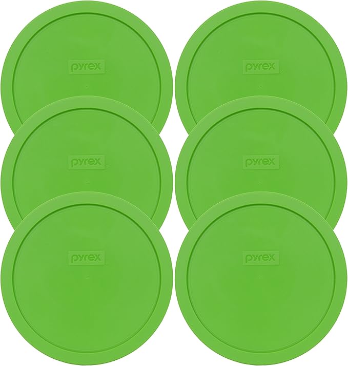 Pyrex 7402-PC Green Round 6/7 Cup Plastic Storage Lid, Made in USA - 6 Pack