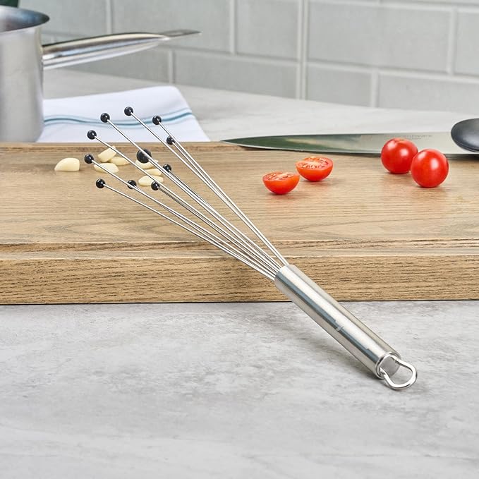 Restaurantware-German Standard 12.6 Inch Ball Whisk, 24 Kitchen Whisks With Silicone Balls - Ergonomic Handle, Dishwashable, Stainless Steel Manual Egg Beater, Durable, For Whisking, Stirring, Mixing
