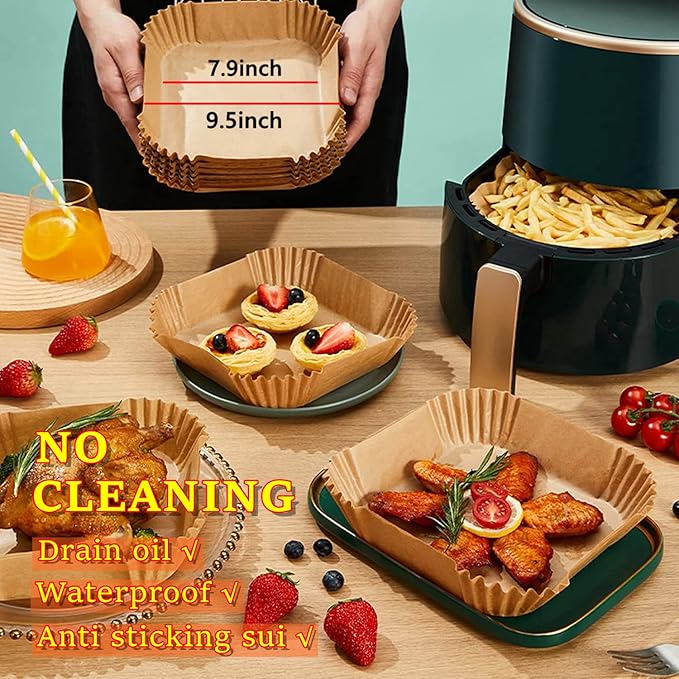 UHOUSE air fryer liners 9.5 inch square, air fryer disposable paper liner square, air fryer liners disposable,Baking Paper for Air Fryer And Baking Roasting Microwave