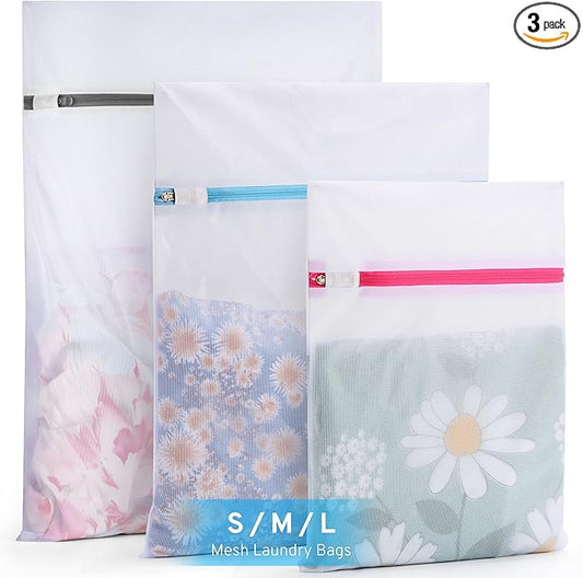 3 Pack 3 Size Mesh Laundry Bags Set for Delicates with AUTO-Lock Zipper, Lingerie Bags for Washing Delicates, Laundry Bags Mesh Wash Bags, Delicates Laundry Bag for Jeans,Blouse,Stocking,Bra