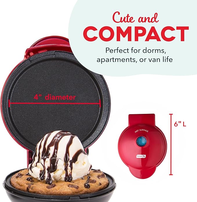 DASH Mini Maker Electric Round Griddle for Individual Pancakes, Cookies, Eggs & other on the go Breakfast, Lunch & Snacks with Indicator Light + Included Recipe Book - Red