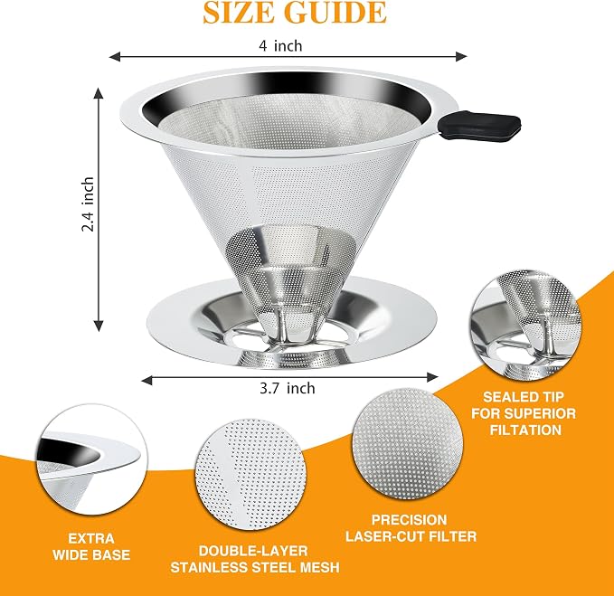 Pour Over Coffee Dripper Slow Drip Paperless Coffee Filter, Double Mesh - Image 3