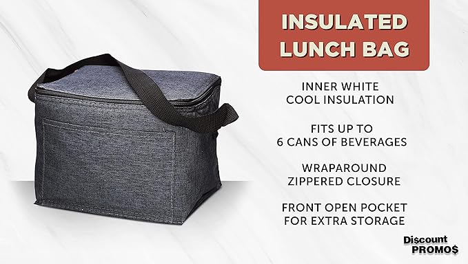 Insulated Cooler Lunch Bag Set of 10, Bulk Pack - Perfect for Work, Travel, Outdoor Events - Black
